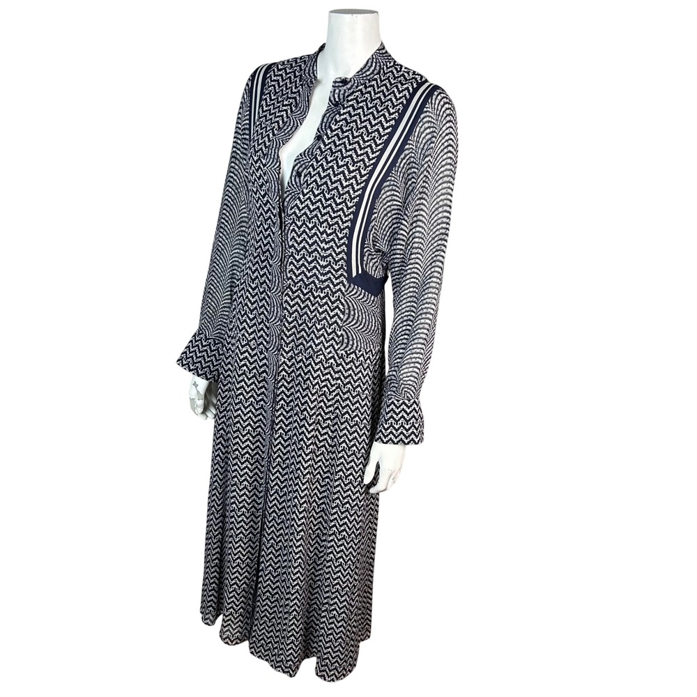 Reiss Printed Midi Shirt Dress Size 4 Geometric Navy Blue Office Feminine